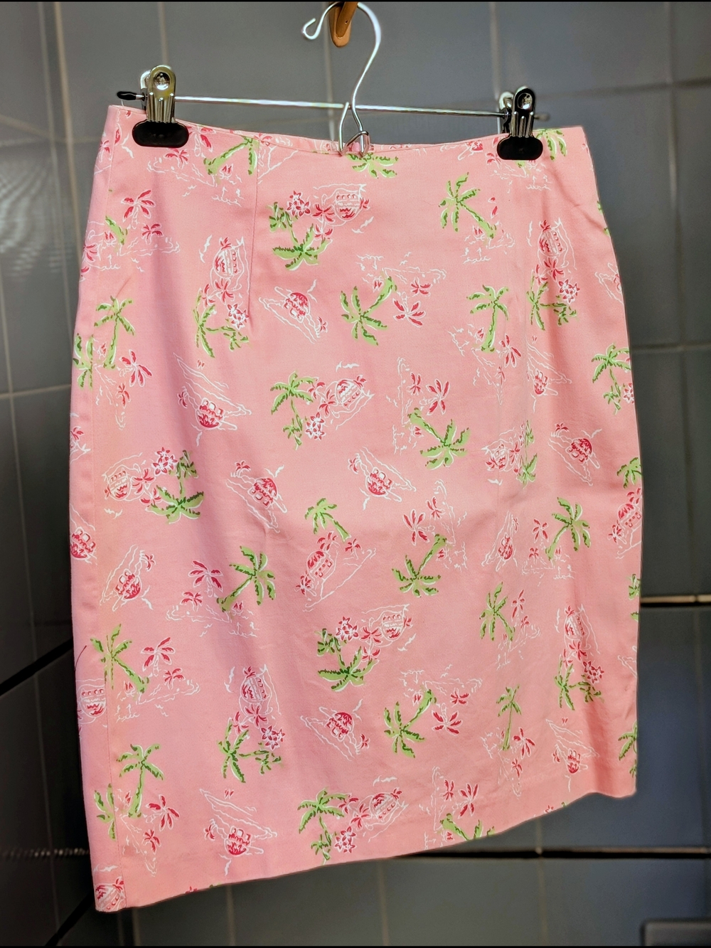 Pink Tropical Print Pencil Skirt
